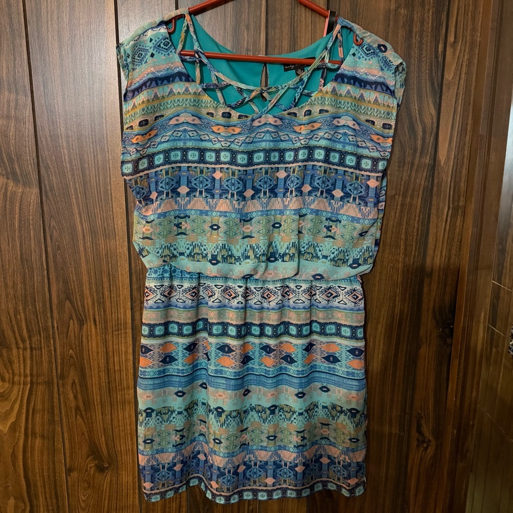 City Triangles Vibrant Blue and Orange Midi Dress